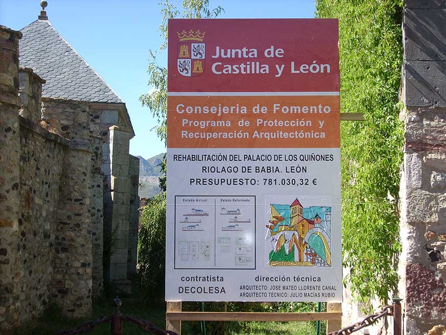 CARTEL INFORMATIVO Rehabilitación del “Palacio de los Quiñones” como “Casa del Parque” en Riolago. León